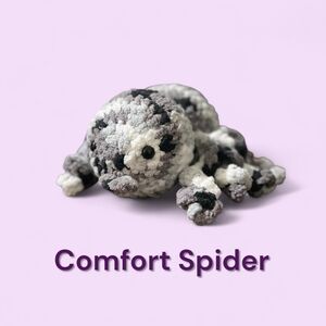 Comfort Spider Plush Toy for Small Pets - Gray and White